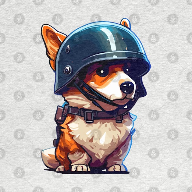 Funny military corgi in helmet by TomFrontierArt